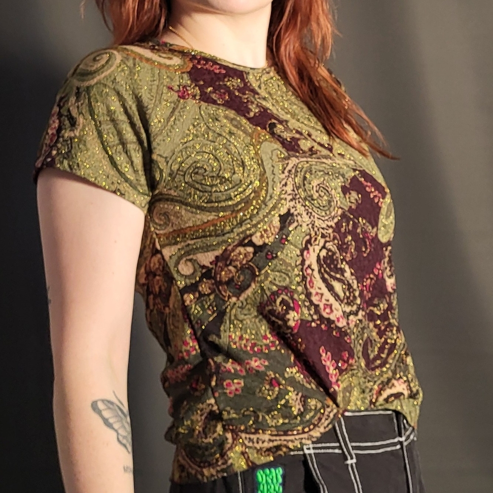 Paisley Print Green and Brown Women's Top